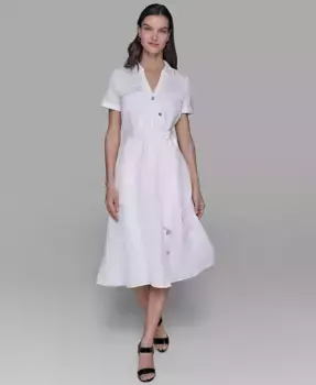 Миди-платье-рубашка с завязывающимся поясом и декоративными пуговицами, для миниатюрных KARL LAGERFELD PARIS, белый