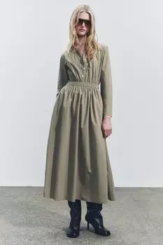 Миди платье-рубашка ZARA, хаки