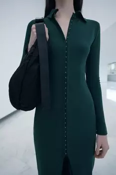 Миди платье-рубашка ZARA, зеленый