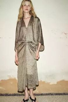 Миди-платье с эффектом изготовления ZARA, светлый хаки