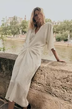 Миди-платье с эффектом изготовления ZARA, экрю
