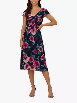 Миди-платье с цветочным узором спереди Adrianna Papell, разноцветный