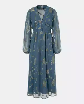 Миди-платье с длинными рукавами жаккардовое с блеском Tintoretto, темно-синий