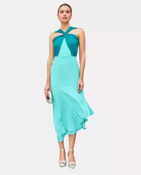 Миди-платье с халтером и двухцветным вырезом MIPHAI, бирюзовый