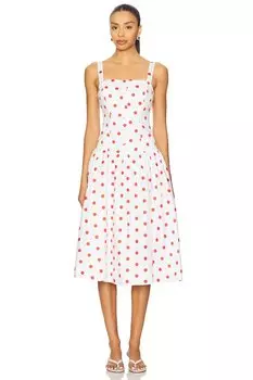 Midi-платье с красными точками For Love & Lemons, white