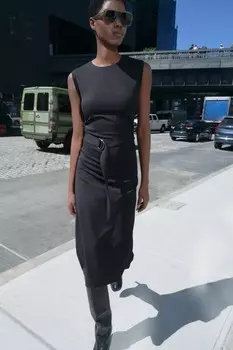 Миди платье с поясом ZARA, черный