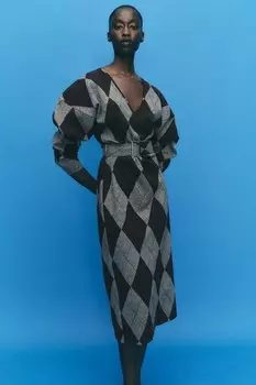 Миди платье с поясом ZARA, норка коричневая