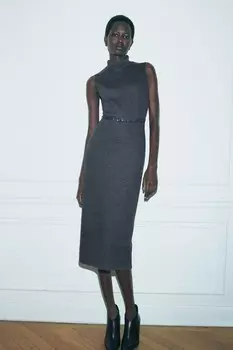 Миди платье с поясом ZARA, серый мергель