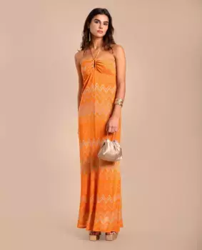 Миди-платье с принтом и регулируемым запахом на шее The-Are, оранжевый