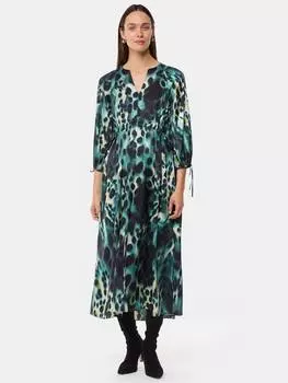 Миди-платье с туманным леопардовым принтом Whistles, зеленый/разноцветный