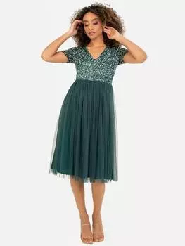 Миди-платье с v-образным вырезом Maya Deluxe, цвет Emerald