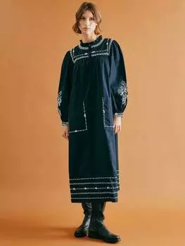 Миди-платье с вышитым рюшами на шее Albaray, темно-синий