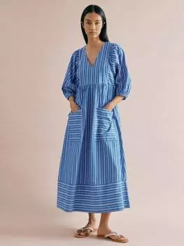 Миди-платье в полоску с v-образным вырезом Albaray, синий