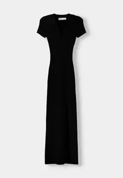 МИДИ Short Sleeve Collar Bershka, Платье-футляр черный