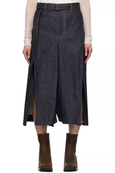 Миди-юбка из смесового денима Sacai, индиго