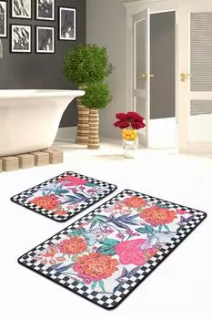 Mijolnir, Flori- CHL2377, разноцветный, коврики для ванной, 700 г/м, 100% бархатная ткань, мультиколор