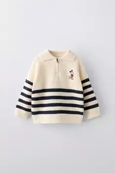 Микки маус disney полосатый свитер ZARA, экрю/темно-синий