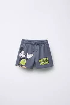 Микки маус плюшевые шорты- бермуды disney ZARA, антрацитовый серый