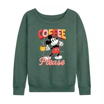 Микки Маус женская кофейная футболка с длинным рукавом из французского футера Disney, зеленый