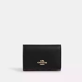 Микро-кошелек Coach Outlet из фирменной ткани, цвет gold/walnut/black