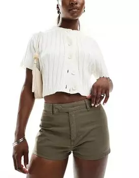 Микро шорты с льном оливкового цвета ASOS DESIGN