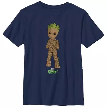 Милая футболка с рисунком Groot для мальчиков I Am Groot Licensed Character, темно-синий