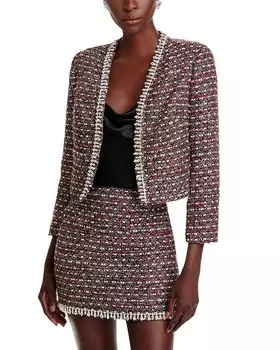 MILLY Amaya твидовый жакет с украшением из кристаллов, красный