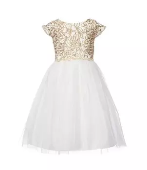 Милое детское платье из тюля с вышивкой кристаллами для маленьких девочек 2–6 лет, тусклое атласное платье с металлическим шнуром Sweet Kids, слоновая кость