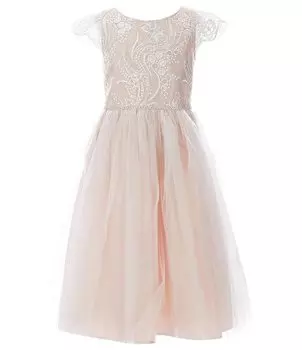 Милое детское расклешенное платье из тюля с короткими рукавами, украшенное пайетками и кружевом/атласом/кристаллами для маленьких девочек 2–6 лет Sweet Kids, розовый