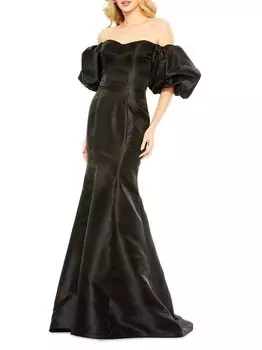 Милое платье с открытыми плечами и пышными рукавами Mac Duggal, черный
