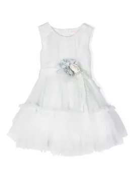 Mimil платье с цветочной аппликацией и сборками, синий