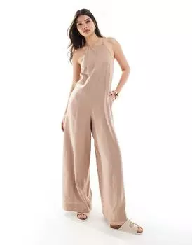 Миндальный льняной комбинезон Crosshatch ASOS DESIGN