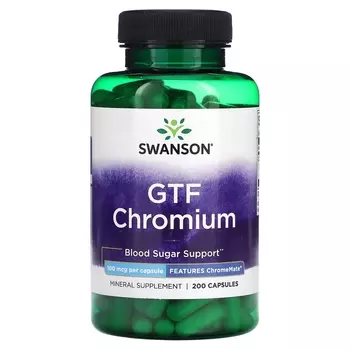 Минеральная добавка Swanson GTF Chromium, 100 мкг, 200 капсул