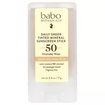 Минеральный солнцезащитный стик Daily Sheer с тонирующим эффектом, SPF 50, без отдушек, 17 г (0,6 унции) Babo Botanicals