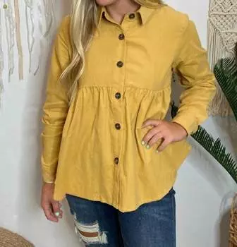 Мини-блузка из вельвета на пуговицах горчичного цвета Hayden LA, цвет mustard