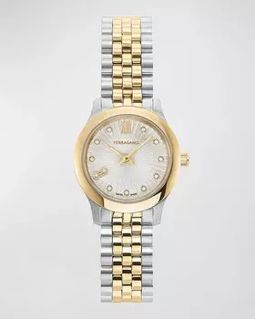 Мини-часы Ferragamo Duo, 25 мм, серебряный циферблат, двухцветные, цвет Two Tone