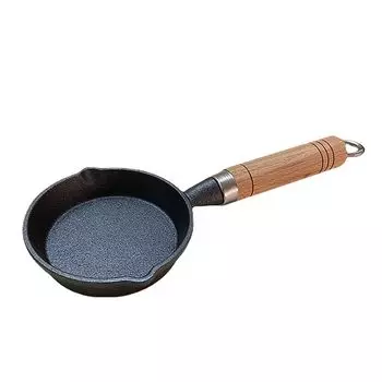 Мини-чугунная сковорода CANDeal 15 см с термостойкой деревянной ручкой, сковорода фахитас для барбекю, омлета, тапас и десертов, круглая, черная