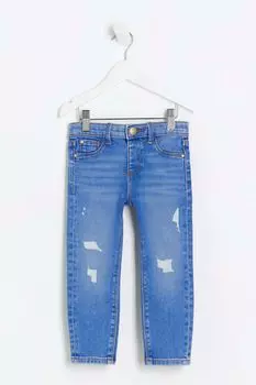 Мини-Девочки рваные узкие джинсы River Island, синий