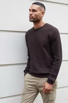 Мини джемпер с круглым вырезом и косичной вязкой Threadbare, коричневый