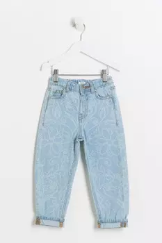 Мини-Джинсы для девочек с цветочным узором Mom River Island, синий