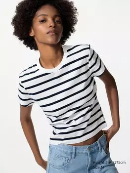 Мини футболка (полоска) Uniqlo, белый