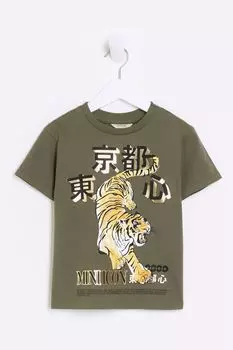 Мини-Футболка с изображением тигра для мальчика River Island, зеленый