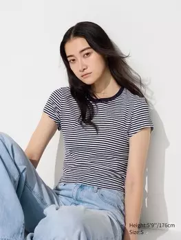 Мини-Футболка в полоску Uniqlo, синий