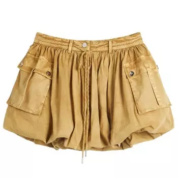 Мини-Юбка-Фонарик из стираного эластичного хлопка Ganni, цвет lark