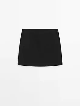 Мини-Юбка из 100% льна Massimo Dutti, черный