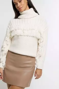 Мини-Юбка из искусственной кожи River Island, коричневый