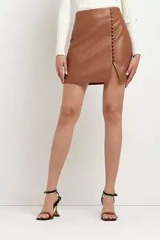 Мини-Юбка из искусственной кожи с разрезом River Island, коричневый