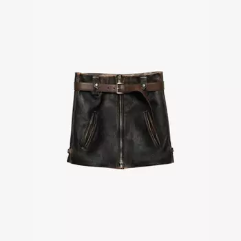 Мини-Юбка из кожи с отделкой в стиле винтаж и пряжками Prada, черный