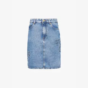 Мини-Юбка из органического денима с эффектом потертости Ganni, синий