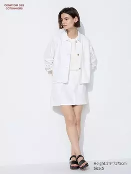 Мини-Юбка из смеси хлопка Uniqlo, белый